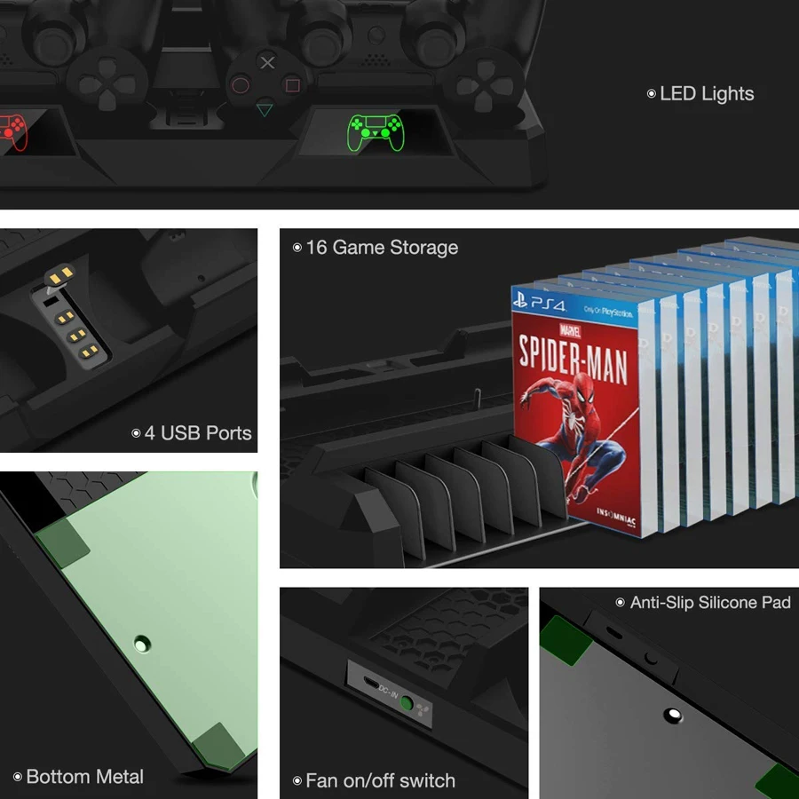 Подставка для консоли PS4/Pro/Slim охлаждающий вентилятор контроллер зарядное