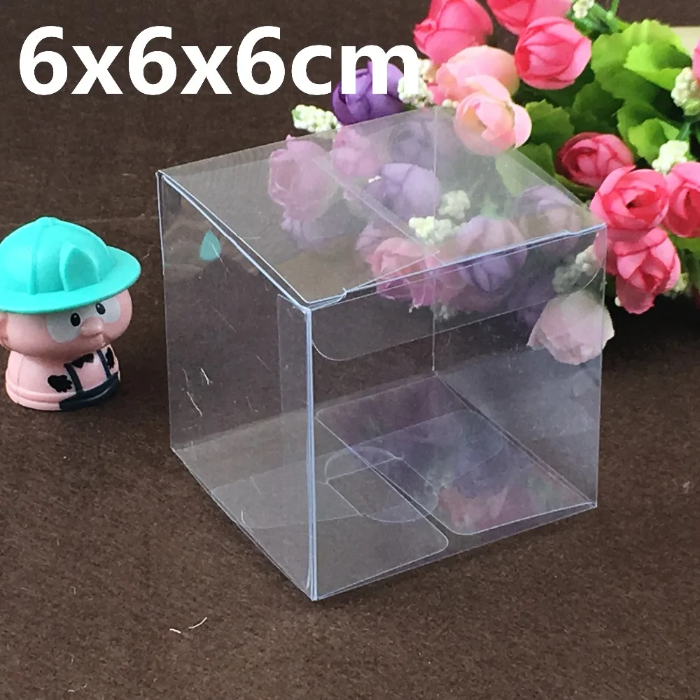 500PCS 6*6*6cm Transparent waterproof Clear PVC boxes Packaging small plastic box storage for food/jewelry/Candy/Gift/cosmetics