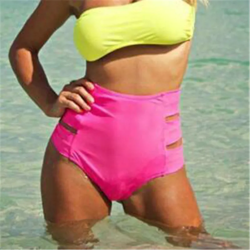 Бикини с высокой талией Женские однотонные спортивные Соблазнительные