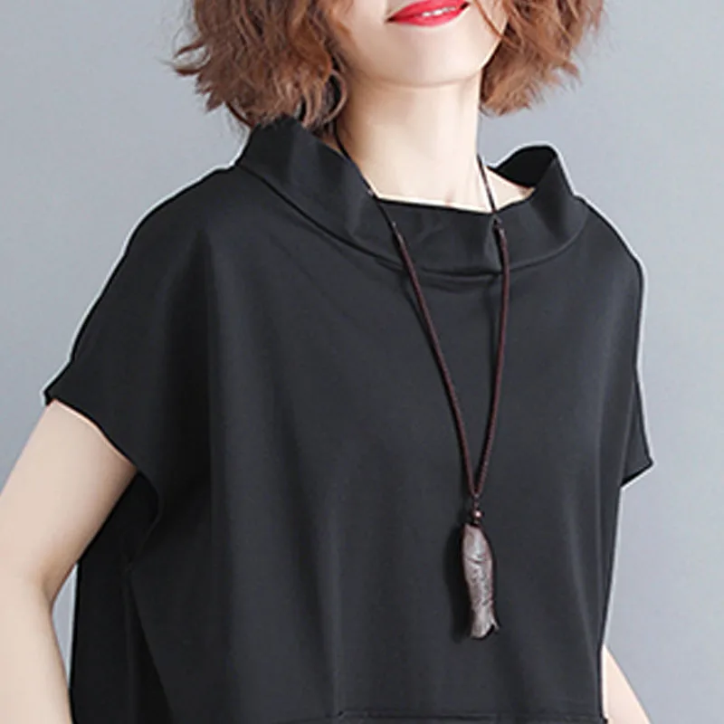 Платье женское в горошек винтажное хлопковое средней длины с воротником-стойкой