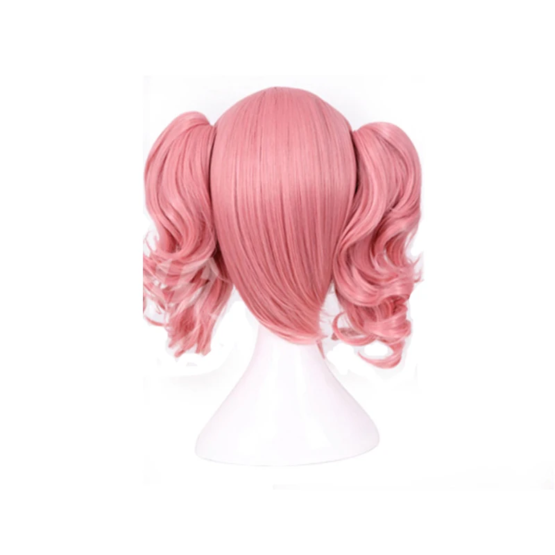 HAIRJOY Woman Pink Cosplay Wig Medium Length Heat Resistant Synthetic Fiber with 2 Removeable Wavy Ponytail Free Shipping
