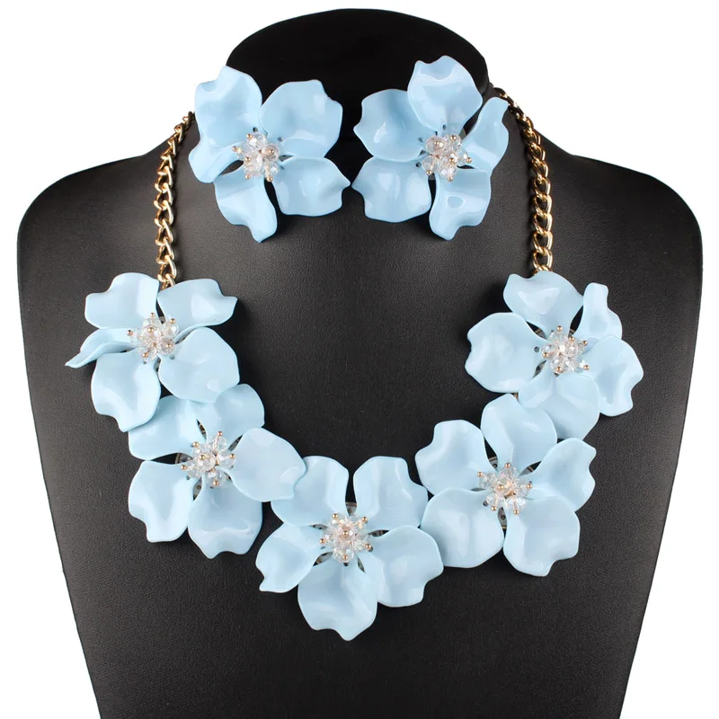 Light Blue Клэр Цзинь пять колье с цветочным медальоном набор ожерелье и серьги короткие модные женские колье ожерелье s подвеска со стразами, 13 цветов - Окраска металла: Light Blue