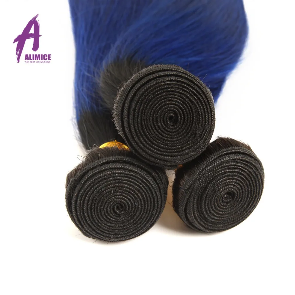 Волосы Alimice прямые синие бразильские волнистые 3/4 пучка с закрыванием T1b/Blue Remy |