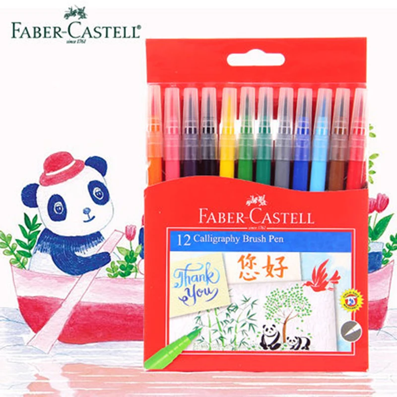 Faber Castell 12 Colors Calligraphy Brush Markers Pen Watercolor Washable Non-toxic Real Soft Tips for Blending Drawing  Канцтовары