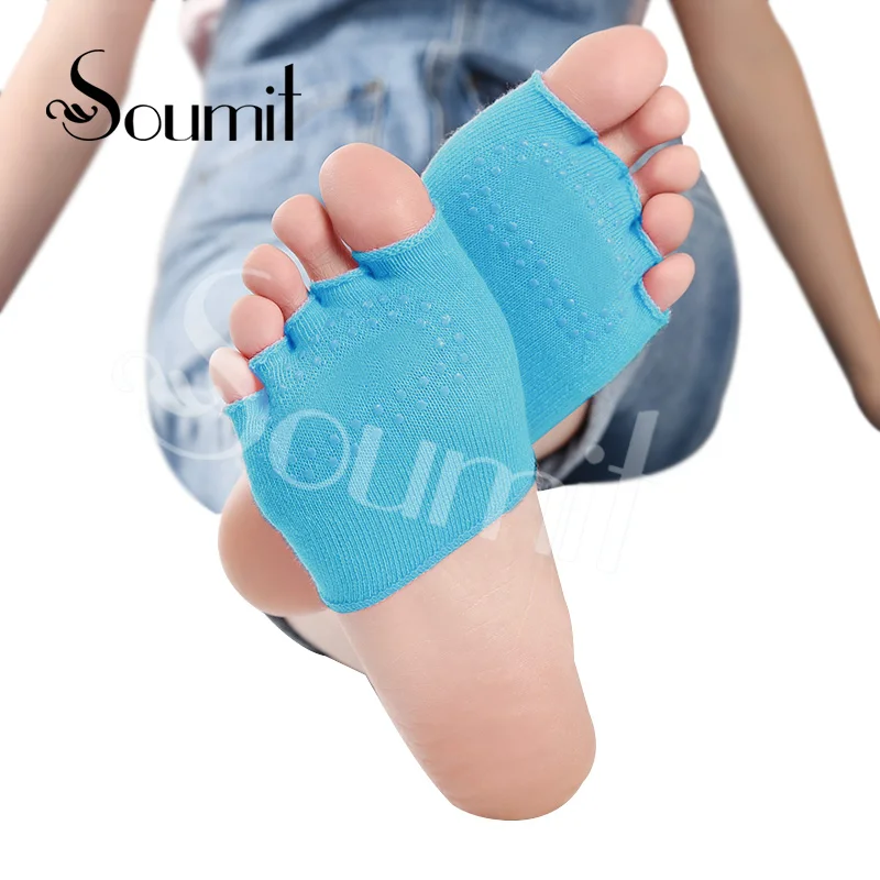 Blue Soumit, профессиональные носки для йоги, танцев, для женщин, противоскользящие, хлопковые, с пятью кончиками пальцев, без спинки, балетные, для фитнеса, массажные стельки - Цвет: Blue