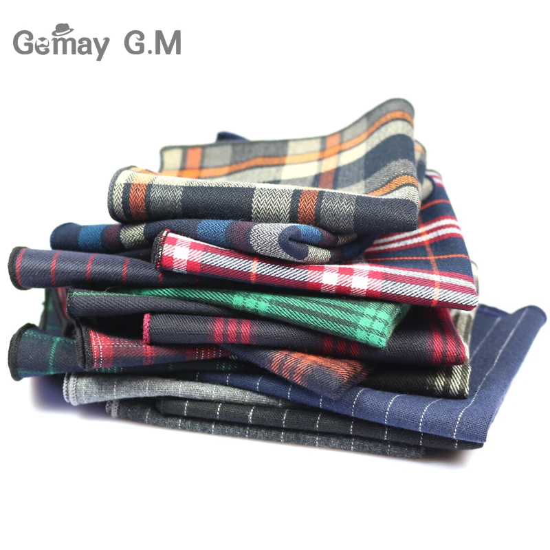 High Quality Cotton Mens Pocket Square Adult Plaid Hankerchief Scarves Vintage Hankies Men's Hanky Square Handkerchiefs