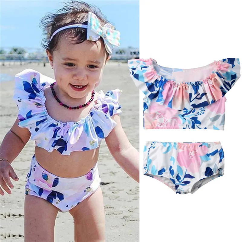 Комплекты одежды для купания с цветочным принтом маленьких девочек топ без