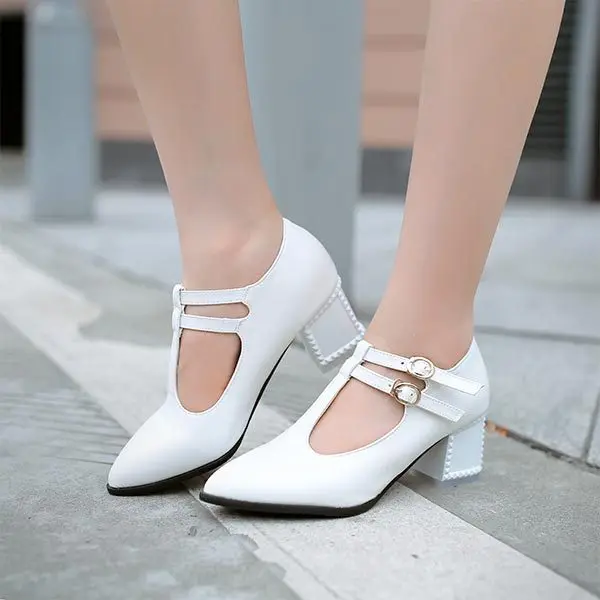 2014 Старинные Т Ремень Двойной Пряжки Острым Носом На Высоком Каблуке насосы