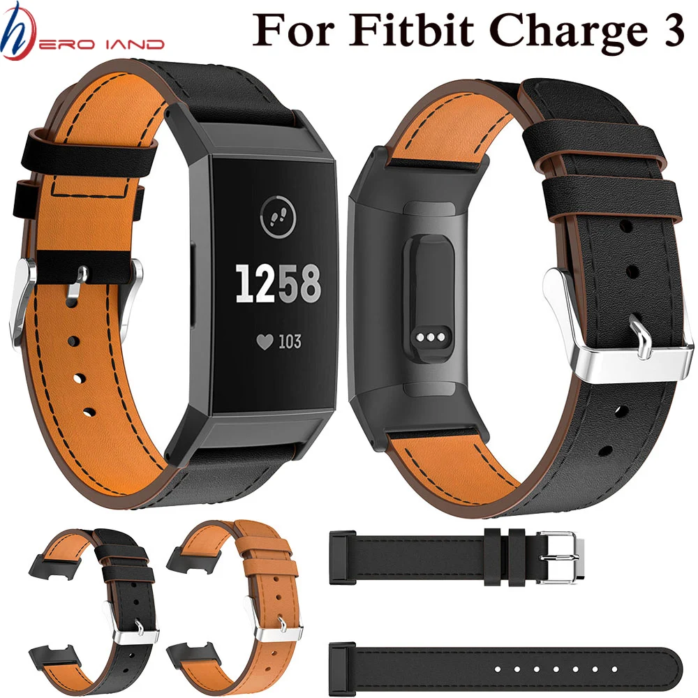 Ремешок кожаный для смарт часов Fitbit Charge 3 сменный Браслет фитнес трекера 4 ремешка