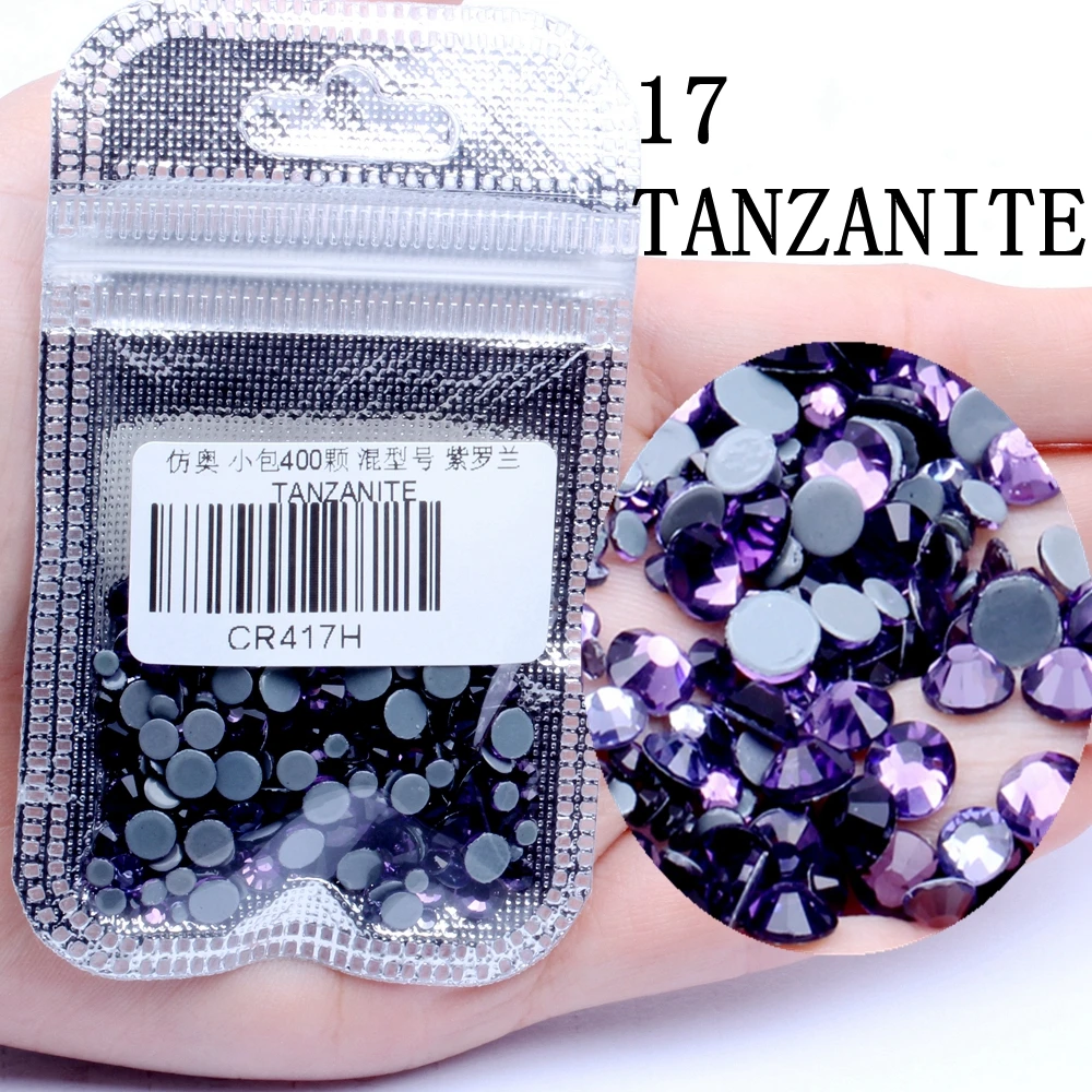 TANZANITE 400 шт Стразы для дизайна ногтей, много цветов, разные размеры, сделай сам, камень с плоской задней стороной, стразы для украшения ногтей - Цвет: TANZANITE