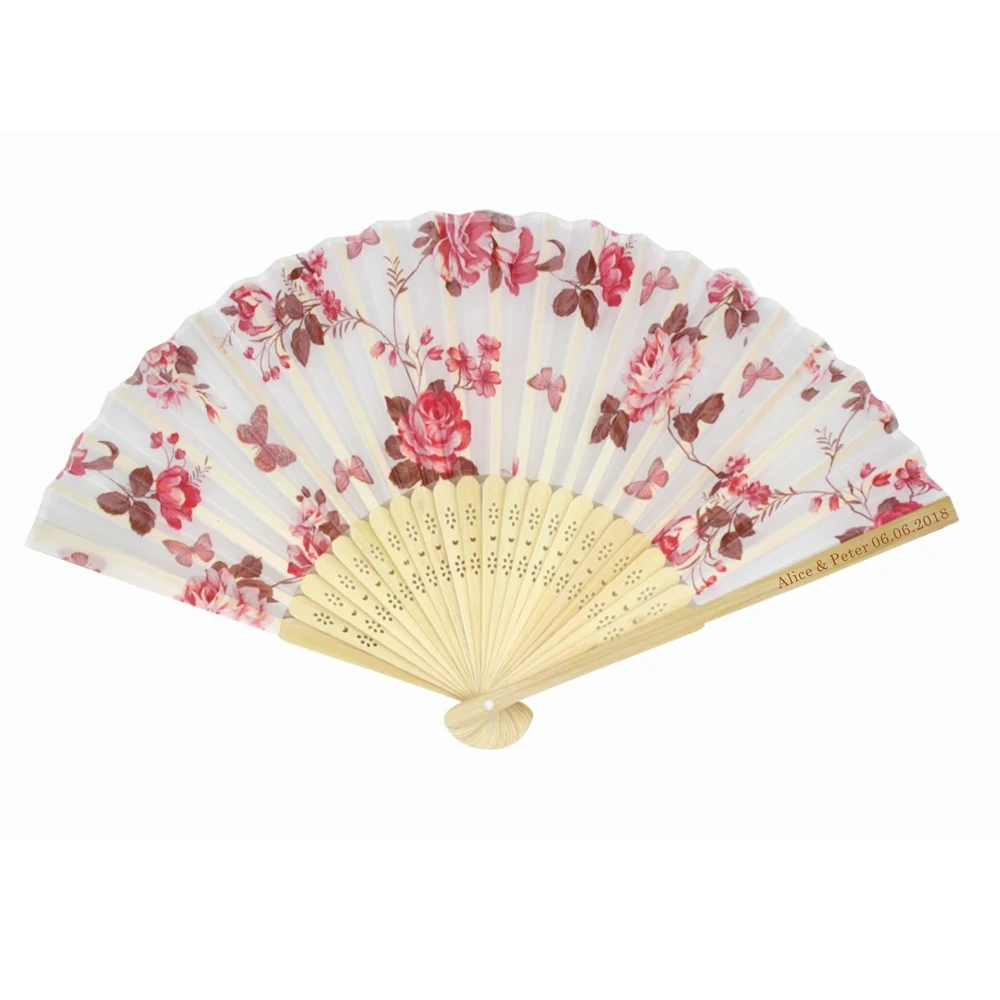 20 шт. персонализированные выгравированы дамы из бамбука и Шелковый веер розы