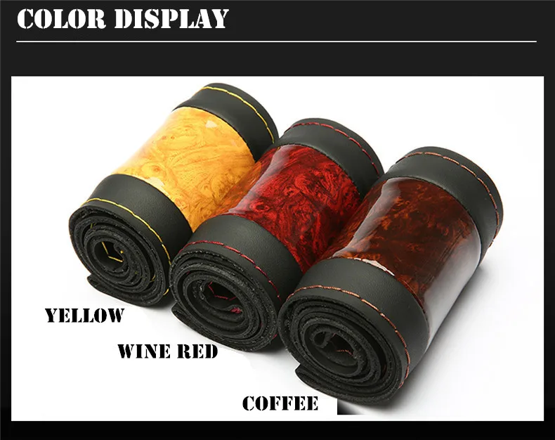 DIY Car Braid Leather with Wood Steering Wheel Cover Hand Sewing Auto Wheels Covers Case with Needle and Thread Universal
