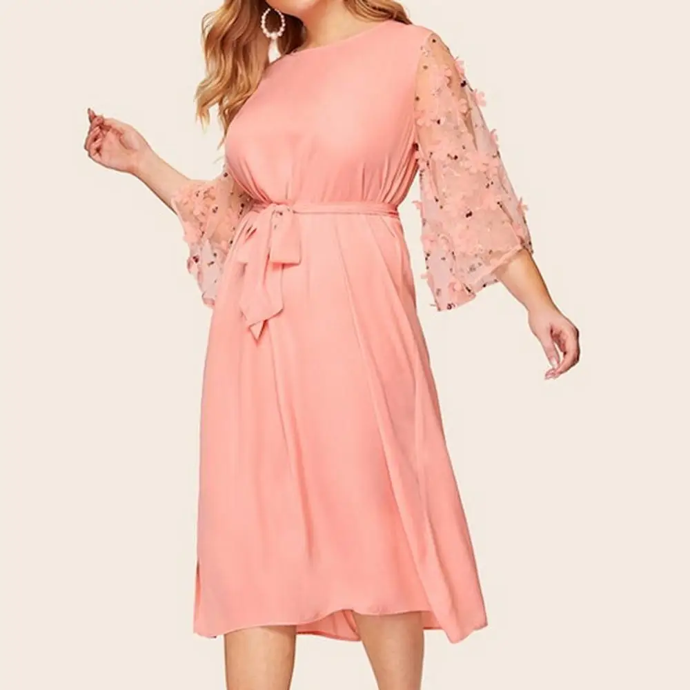 Новое модное свободное платье до колена женское Повседневное большого размера с