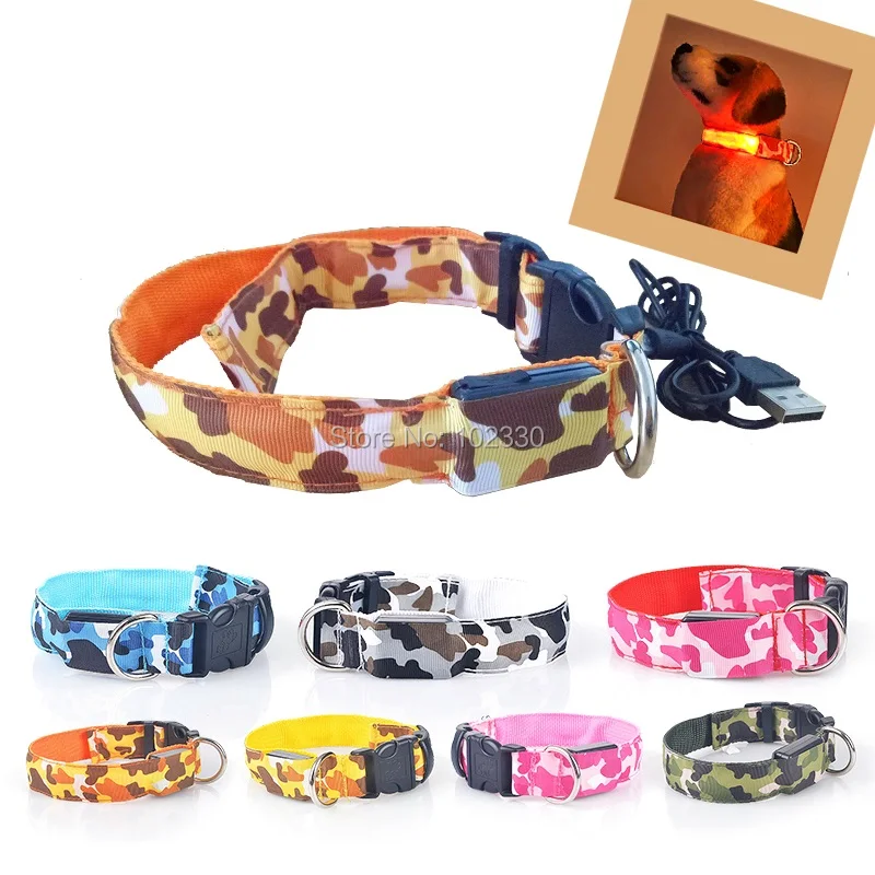 

Pet Dog USB Puppy перезаряжаемое светодиодное регулируемое светящееся нейлоновое ожерелье Ночная безопасность мигающий светящийся Камуфляжный в...