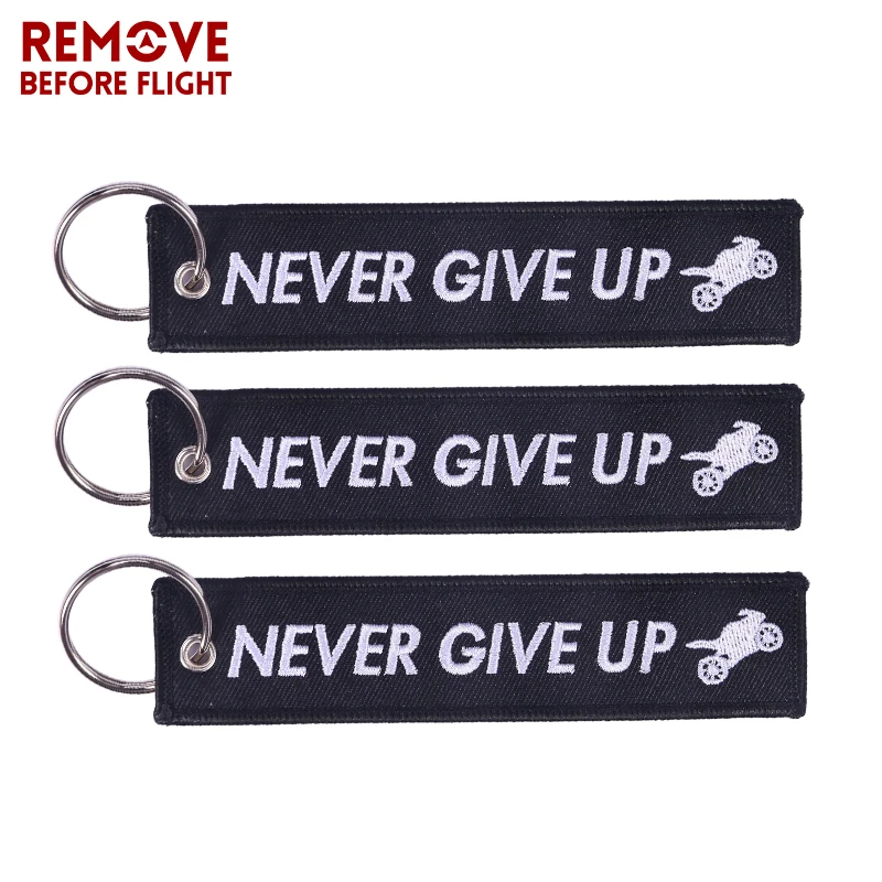

3 PCS/LOT Fashion Jewelry Embroidery Motorcycle Keychain Never Give Up Motor Key Holder Key Fobs OEM ATV Car Key Chains for Men