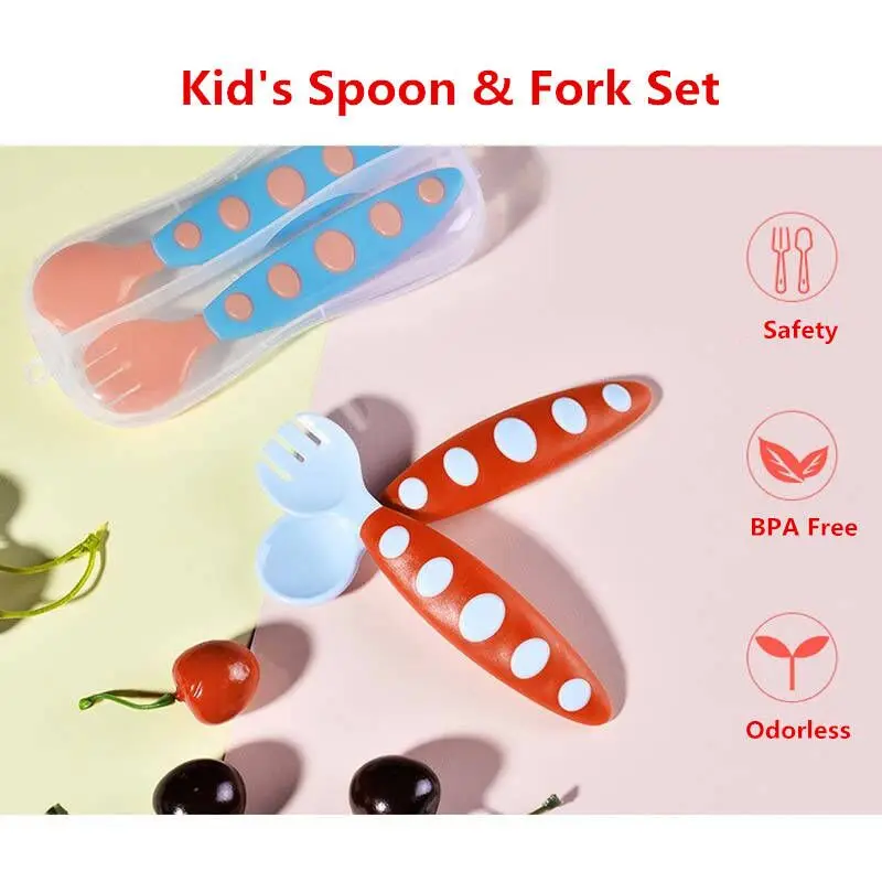 2 шт./компл. ребенок ложка и вилка с Пластик коробка Посуда безопасности для детей