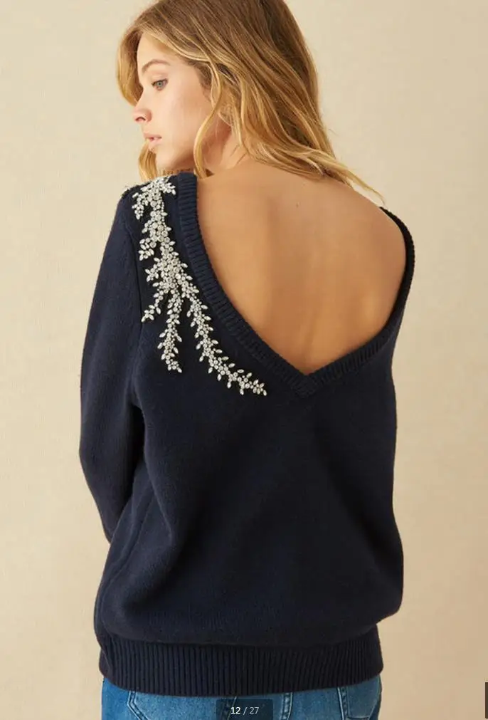 2020 роскошный кашемировый шерстяной свитер со стразами и бусинами Женский