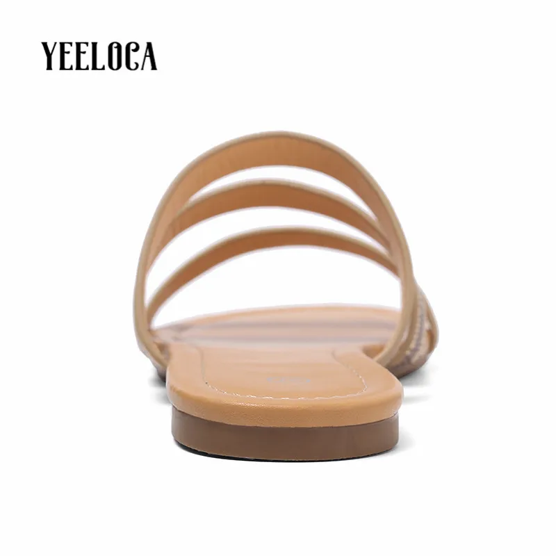 

YEELOCA 2019 women summer fashion slippers outside flat with slides bling gingham casual open toe round toe woman shoes