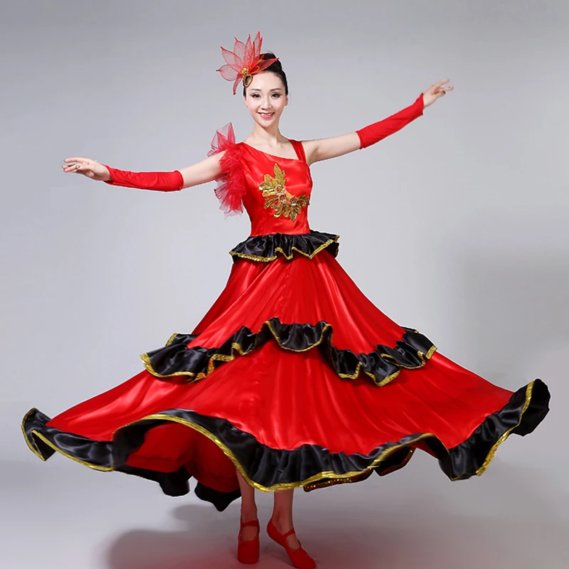 Испанская коррида, платье для фламенко, костюм для выступлений, новинка, для открытия, для танцев, полная юбка, для взрослых, для женщин, с блестками, большое, свободное платье, H562