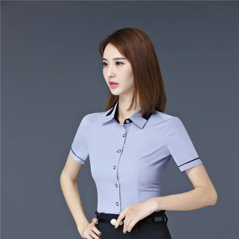 Летние Формальные элегантные тонкие подходящие блузки с коротким рукавом