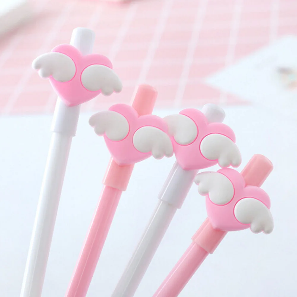 

Creative Stationery Student Pen Cute pink love Wing Gel Pen 0.5mm Full Needle Black Ink Pen School Supplies Office Supplies