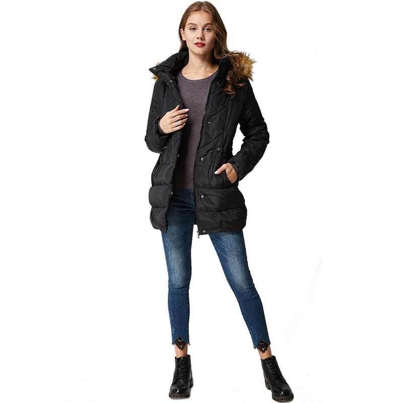 GLO-STORY женский зимний Черный пуховик пальто Повседневная Длинная женская парка