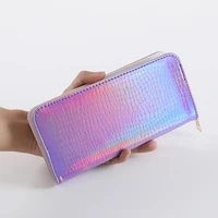 women leather hologram long wallet money bag laser silver standard wallet females money coin purse bank card holder phone bag