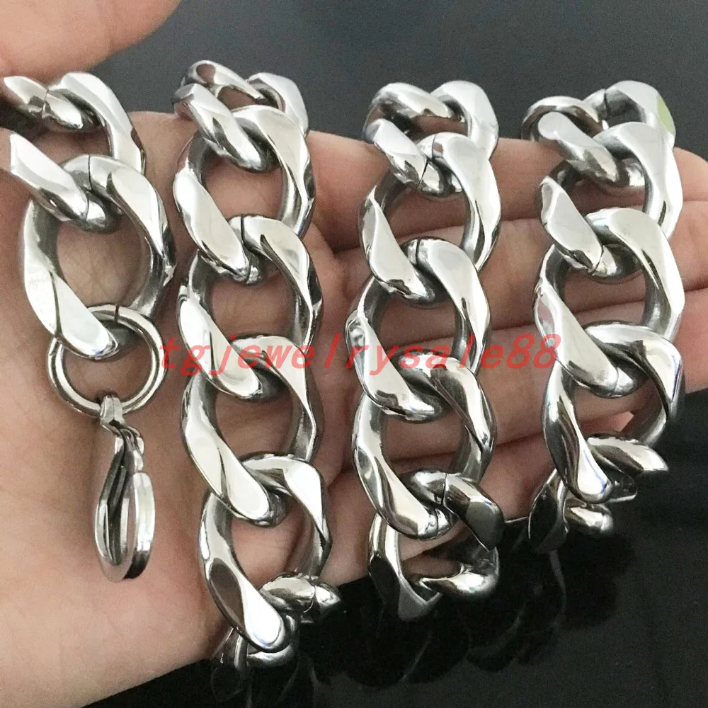 19mm Heavy Customized Size Cool Mens Jewelry Silver Stainless Steel Cuban Curb Link Chain Bracelet Or Necklaces 7-40&quot Never Fade |