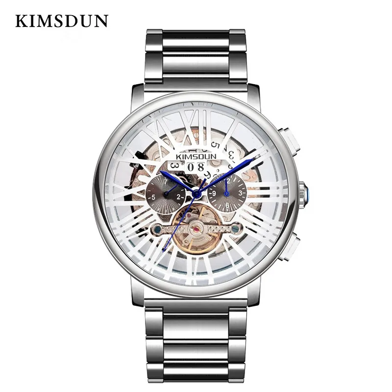 Mens Watches Top Brand Luxury Stainless Steel Tourbillon Design Watches KIMSDUN Automatic Watches For Men Mechanical Clock Watch