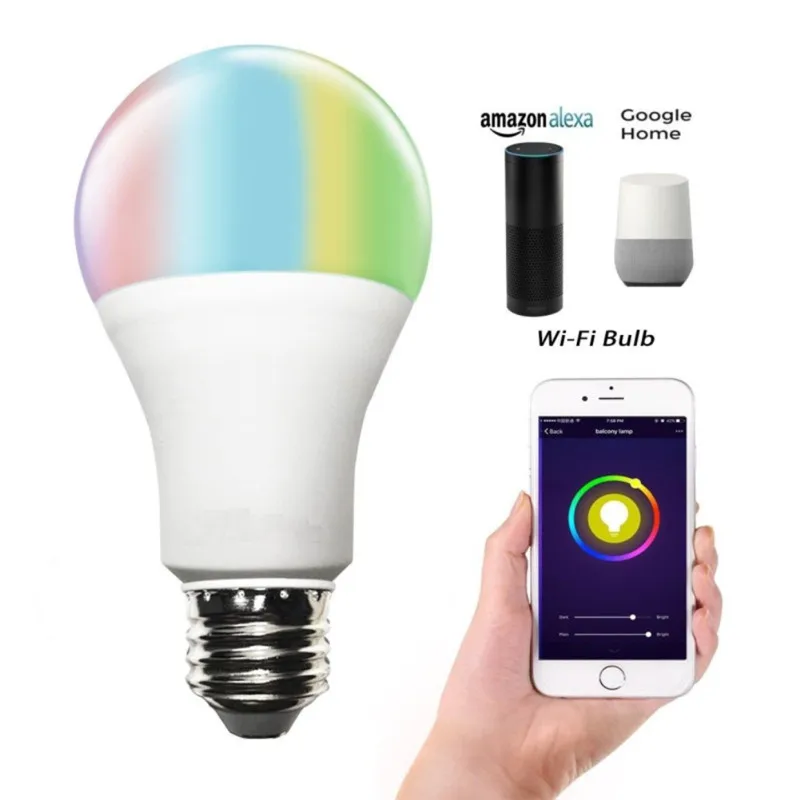 11 Вт E27 СВЕТОДИОДНЫЙ многоцветный RGB волшебный умный светильник, лампа для мобильного телефона, голосовое управление, Wi-Fi, Google Alexa, совместимая с системой умного дома