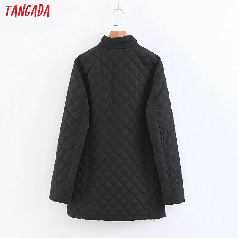 Tangada, женские длинные черные парки размера плюс, толстое хлопковое стеганое зимнее плотное пальто на молнии, XXL, теплое Женское пальто с воротником-стойкой, 2Z01