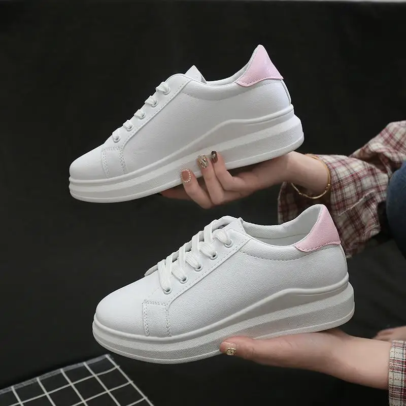 C68 Pink Женская повседневная обувь; осенние кроссовки; Модные дышащие мягкие белые туфли из искусственной кожи на платформе; Zapatos De Mujer - Цвет: C68 Pink
