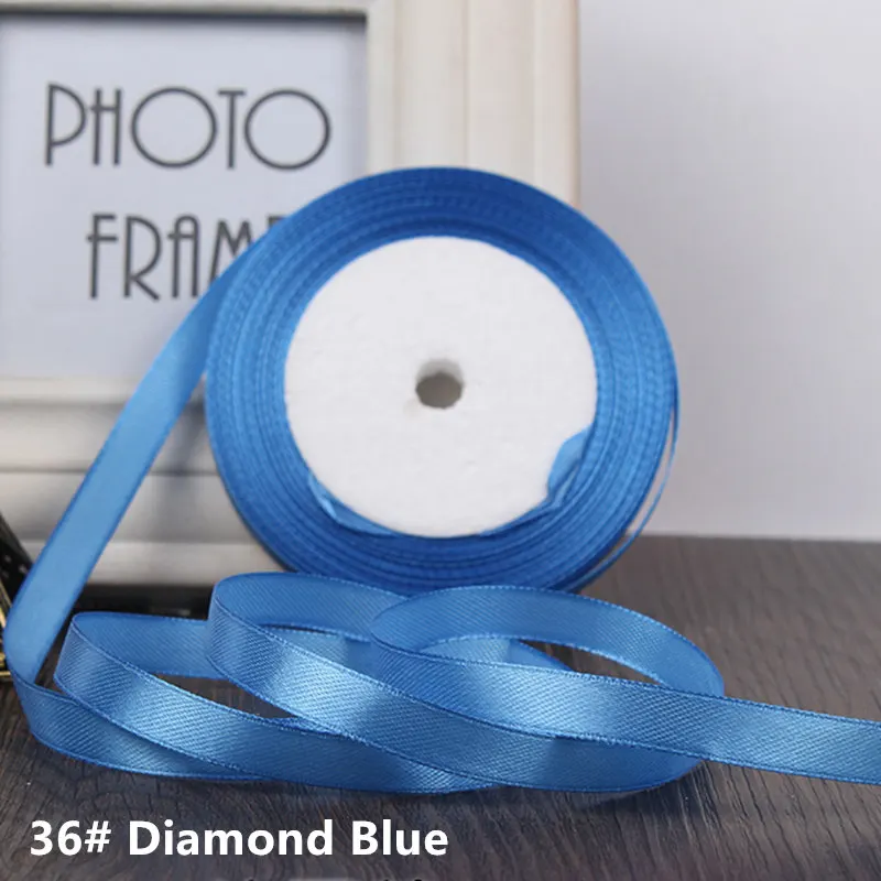 Diamond Blue 25 ярдов/рулон атласная лента Гро-Гро ленты ширина 1 см Рождественская Вечеринка Свадебная лента для украшения торта подарочная упаковка ленточная повязка для волос - Color: Diamond Blue