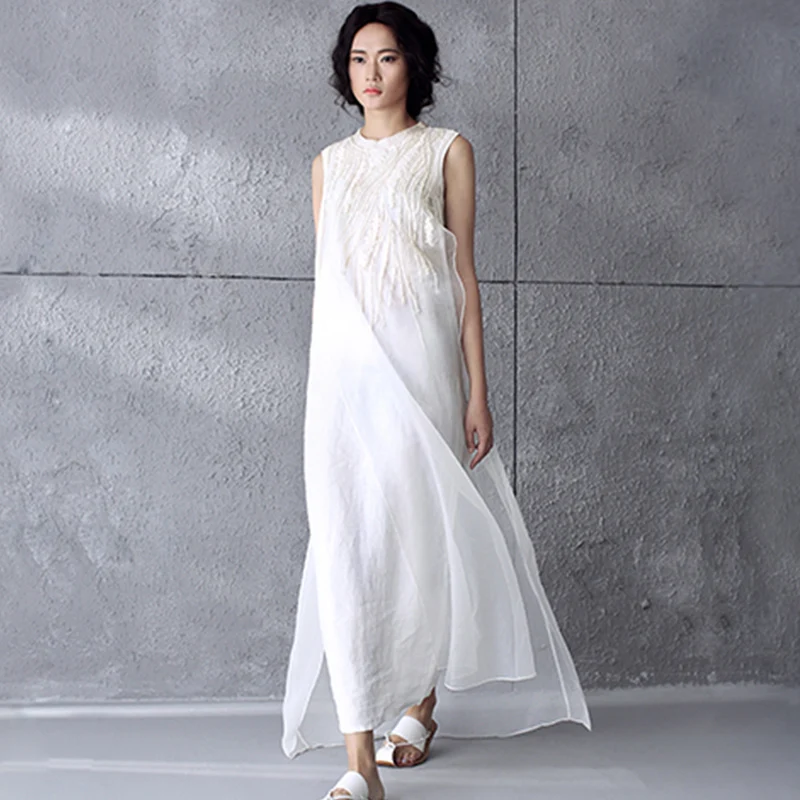 Женское платье летнее без рукавов с принтом длинное хлопковое большого размера