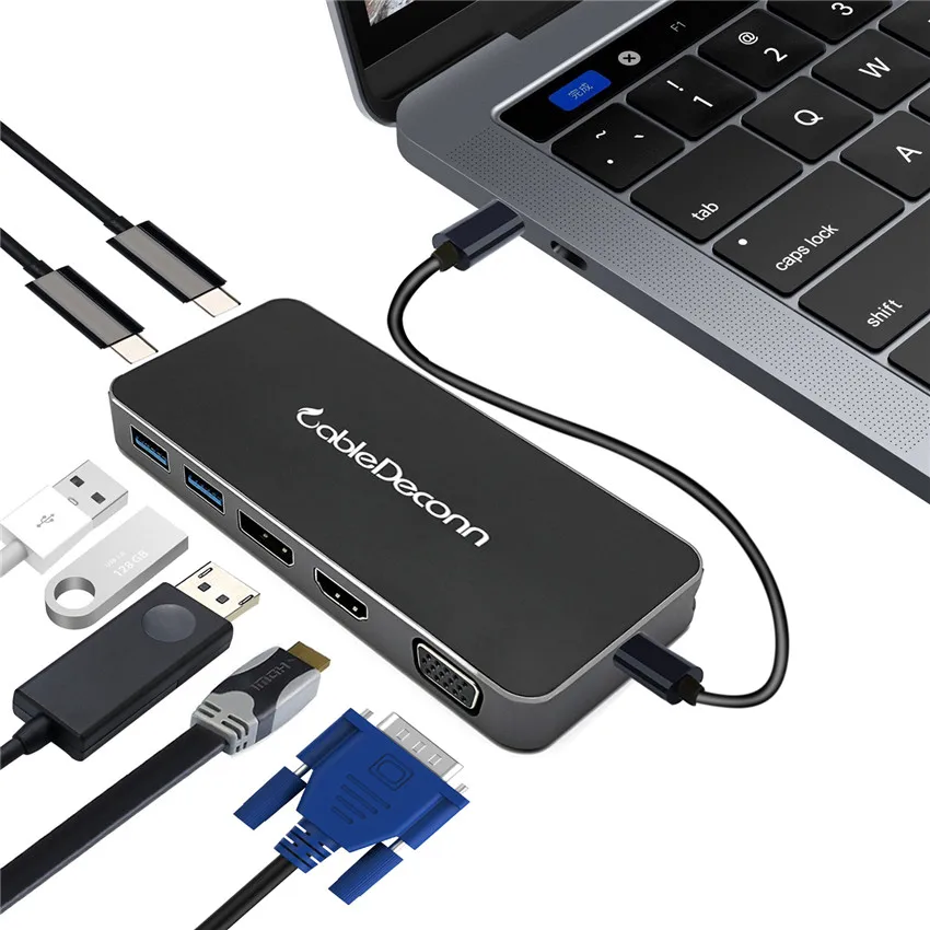 Адаптер Thunderbolt 3 Type C к HDMI Hub USB VGA 0 зарядка многопортовый конвертер для монитора