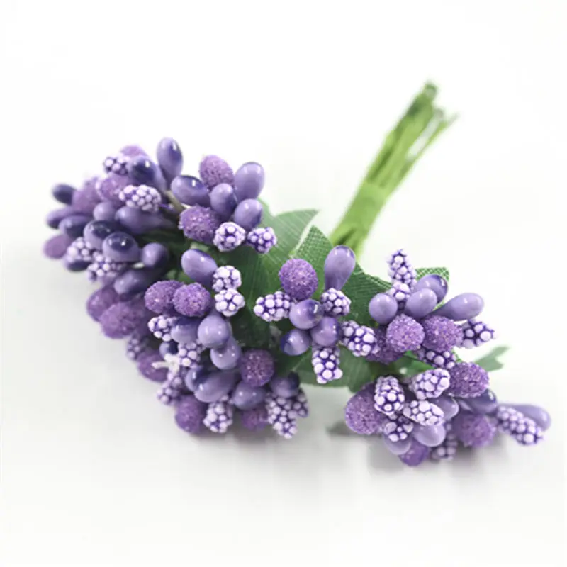purple 12 шт./лот, Мини искусственная тычинка, бутон, букет, лист, цветок для дома, сада, свадьбы, автомобиля, корсаж, декоративная коробка, товары для рукоделия - Цвет: purple
