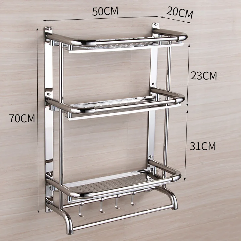 three layer 50cm Ванная комната 304 Корпус из нержавеющей стали Стойка для ванной полотенца двухслойная трехслойная Подвеска для туалета настенная вешалка - Цвет: three layer 50cm