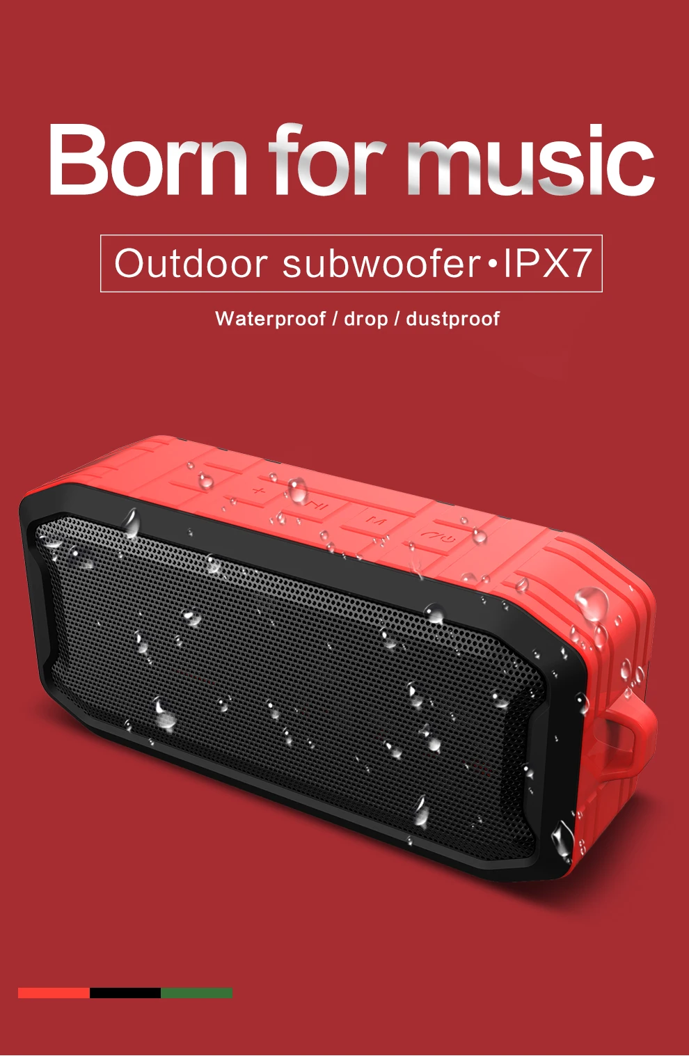 Portable wireless Bluetooth Speaker with FMradio and Stereo 3D Bass Sound Water&Dust&Fall Proof Handfree 1200mah Built-in Power