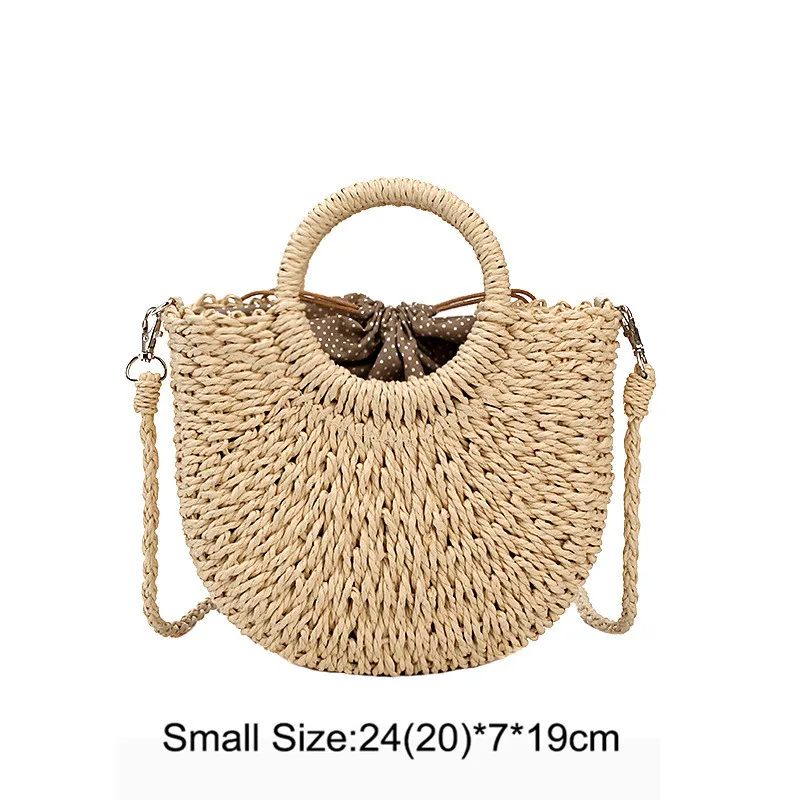 Small Beige Соломенные сумки для женщин, летние пляжные сумки, винтажные повседневные женские сумки через плечо, вместительные сумки-тоут, сумки овальной формы - Цвет: Small Beige