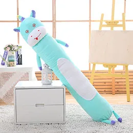 Blue unicorn Мультяшные животные, цилиндрическая Подушка, длинная корова, слон, единорог, мягкая игрушка для детей, взрослых, спящий друг, 90 см/140 см - Цвет: Blue unicorn