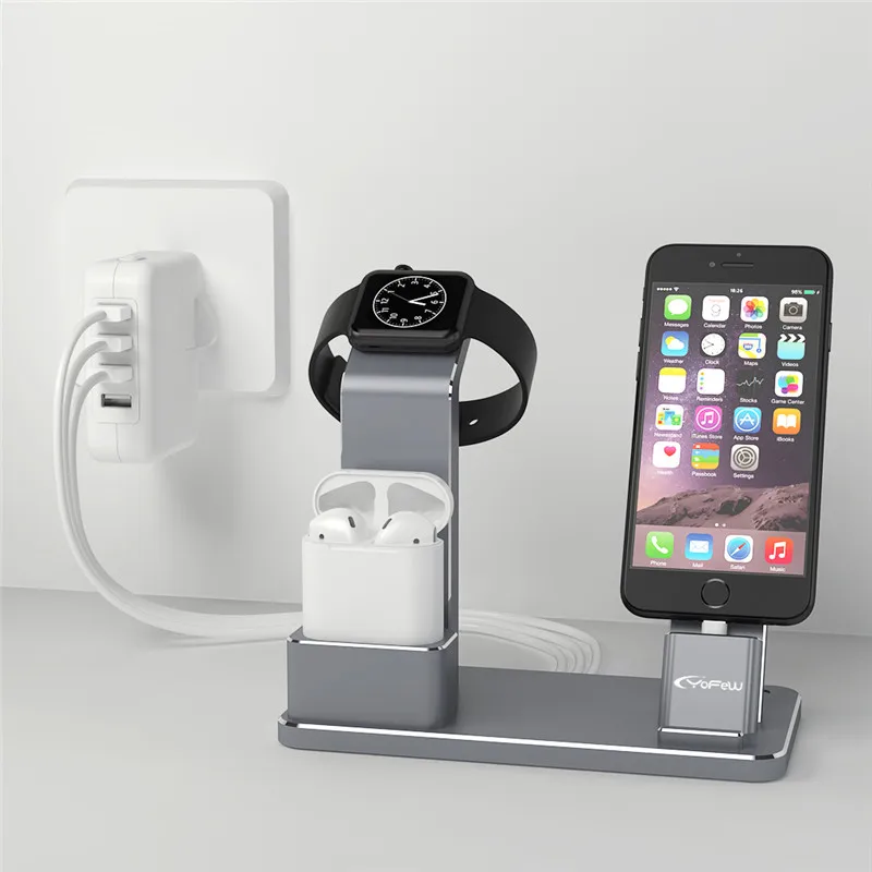 YFW подставка для Apple Watch 4 в 1 AirPods аксессуары зарядная станция держатель телефона