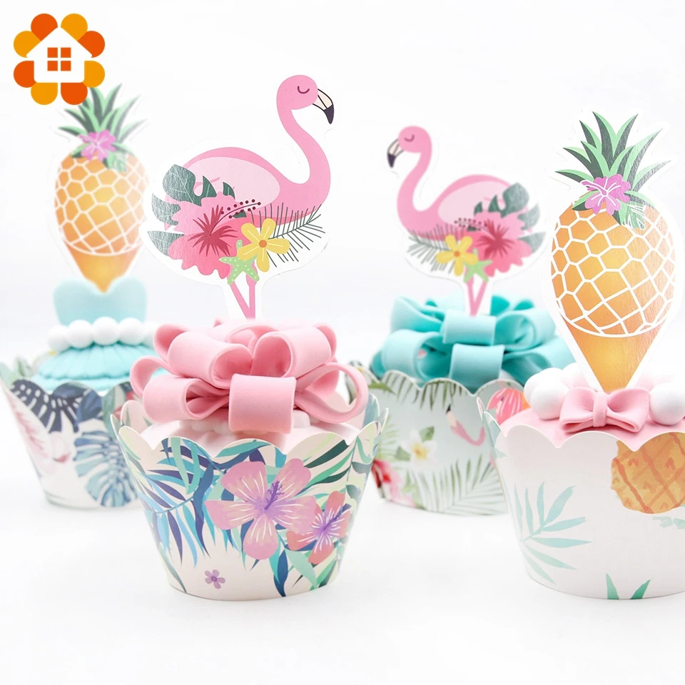24 шт./лот Фламинго DIY вечерние Топпер для торта свадебные декорации с днем рождения для взрослых и детей двусторонняя печать кекс бумажные принадлежности