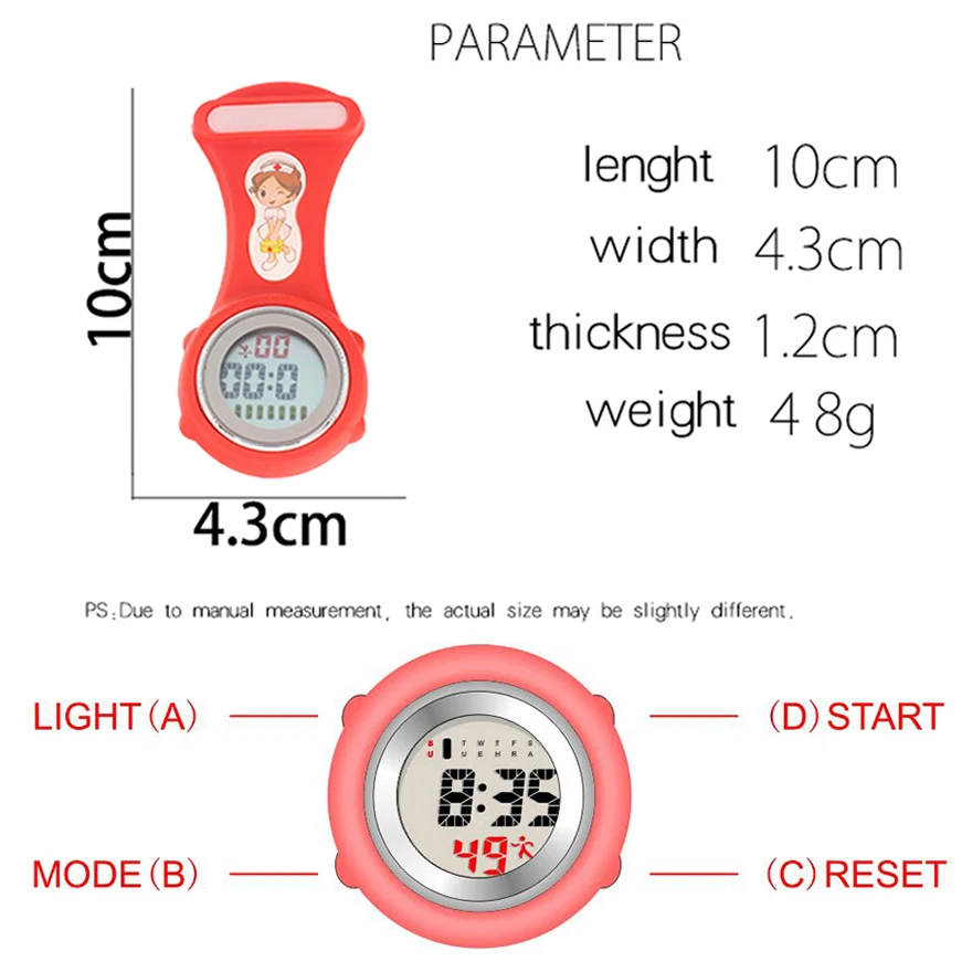 

Cute Children Kids Pocket Watch Nurse Brooch Luminous Dial Clip-On Fob Lovely Digital Pin Hang Pocket Clock EL Backlight Watches