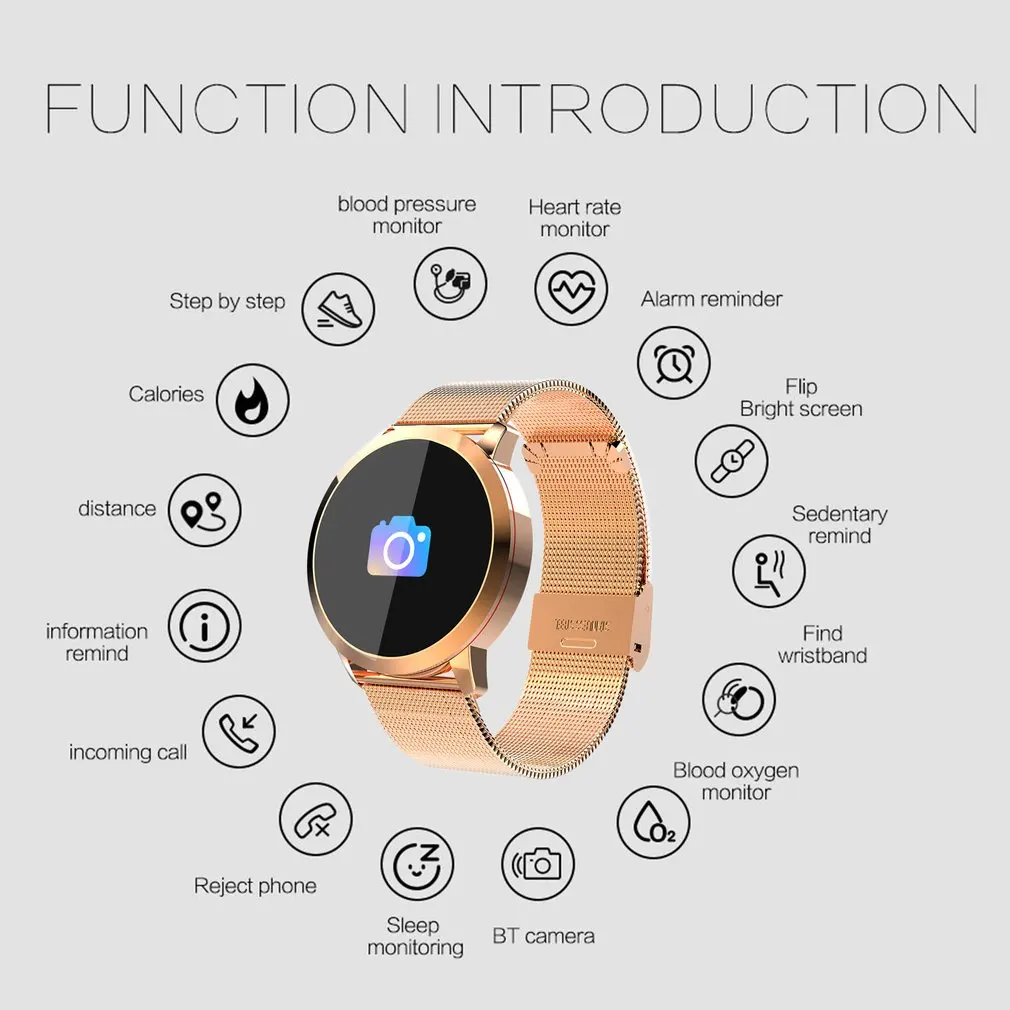 Часы Цвет Сенсорный экран Q8 Smart watch1080P часы Для мужчин женщин Водонепроницаемый