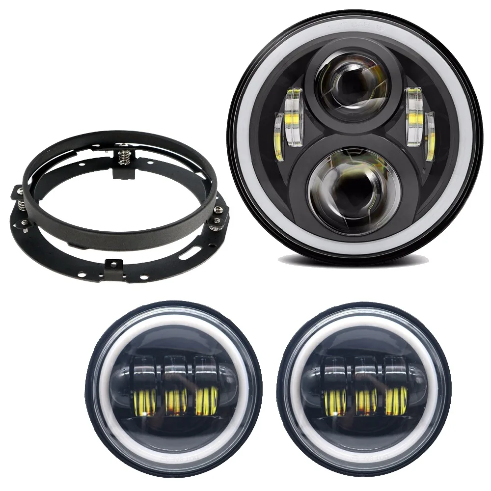 Для мотоцикла 60 w 7 &quotсветодиодный фары с DRL 4 5&quot Halo светодиодный противотуманных