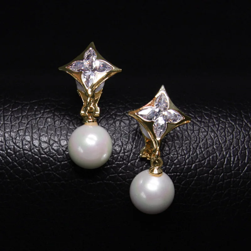 AAA кубический цирконий Женская Сережка серьги золотые жемчужные украшения