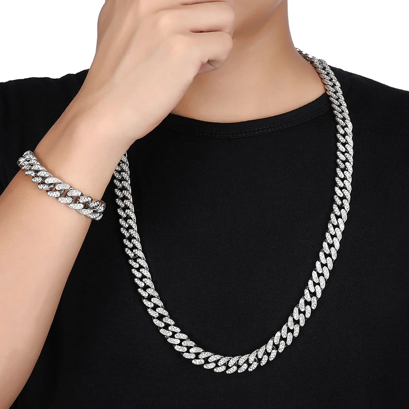 D& Z Мужская Мода Bling Iced Out Кристалл Стразы кубинское звено цепочка на шею для мужчин рок хип хоп ювелирные изделия