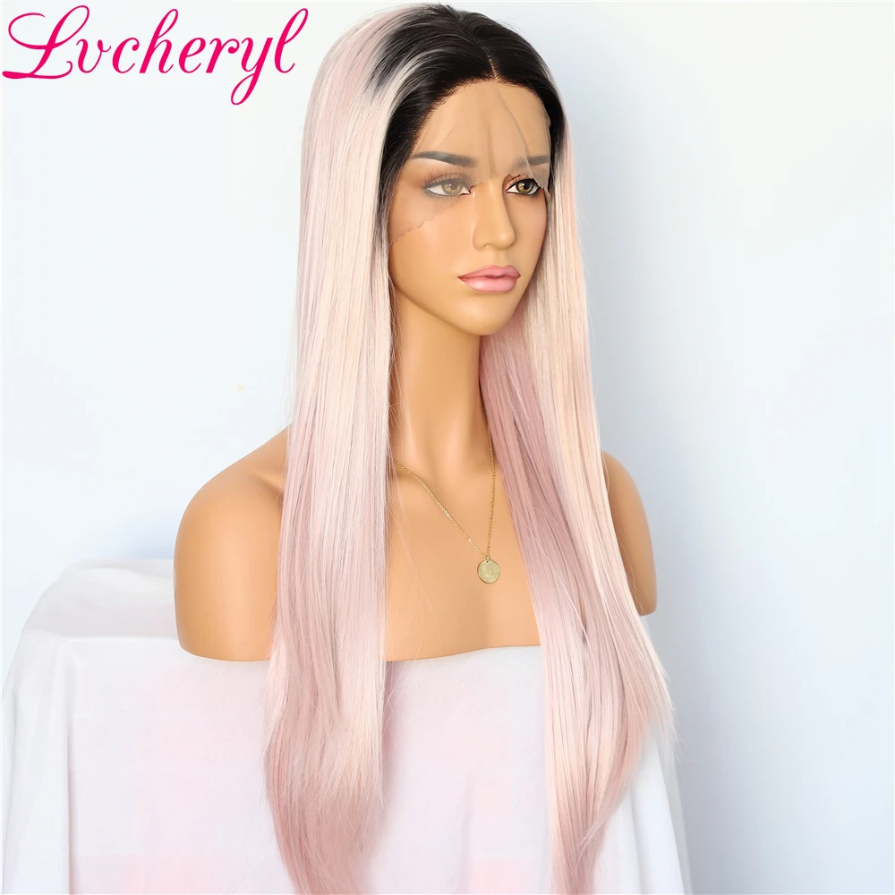 Lvcheryl Ombre от темных корней к розовому натуральные длинные шелковистые прямые