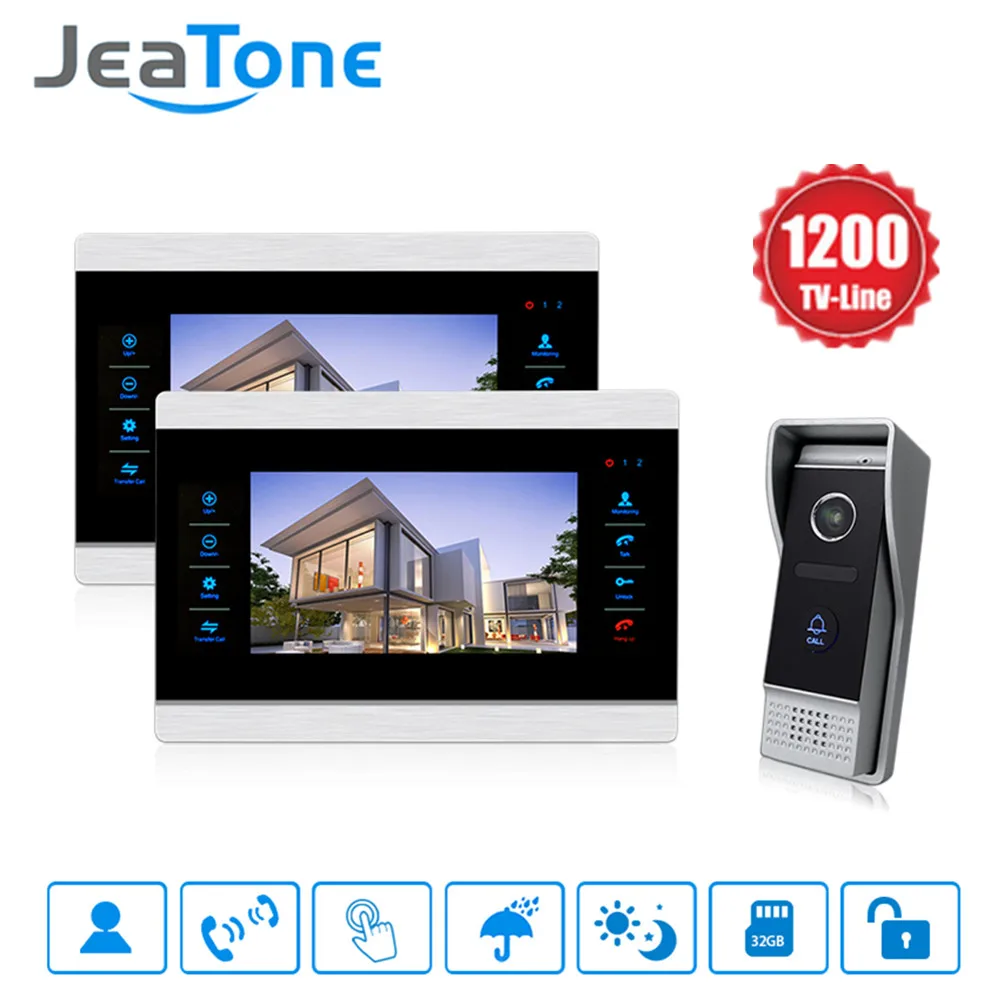 Jeatone 10 дюймовый HD видеодомофон дверной звонок монитор с 1200TVL ночным видением