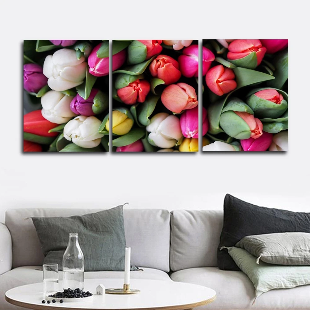 Неоткрытые цветы тюльпана 3 шт. холст живопись каллиграфия печать картина для